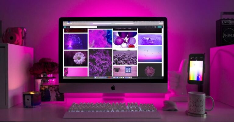 Workspace Colors - Silver Imac Displaying Collage Photos